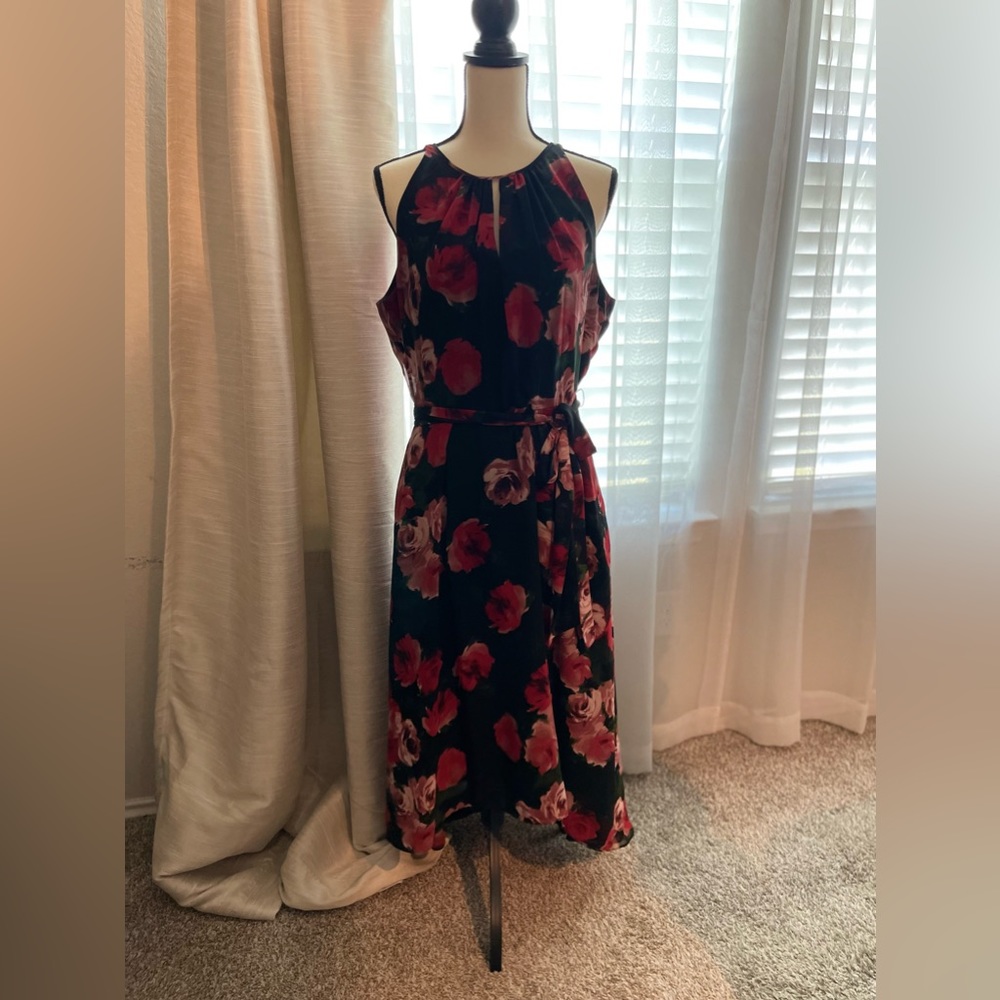 Tahari Arthur S. Levine Sleeveless Keyhole Tie Midi Maxi Rose Dress Size 12